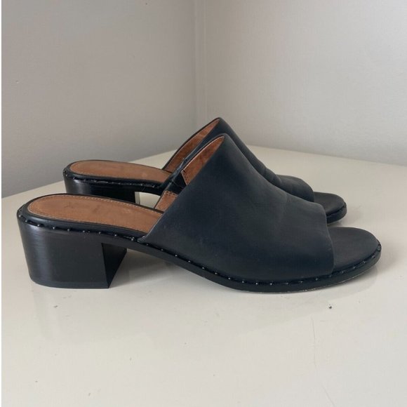 Frye Cindy Black Leather Chunky Heel Open Toe Slide Sandals Women's Size… - Picture 1 of 11